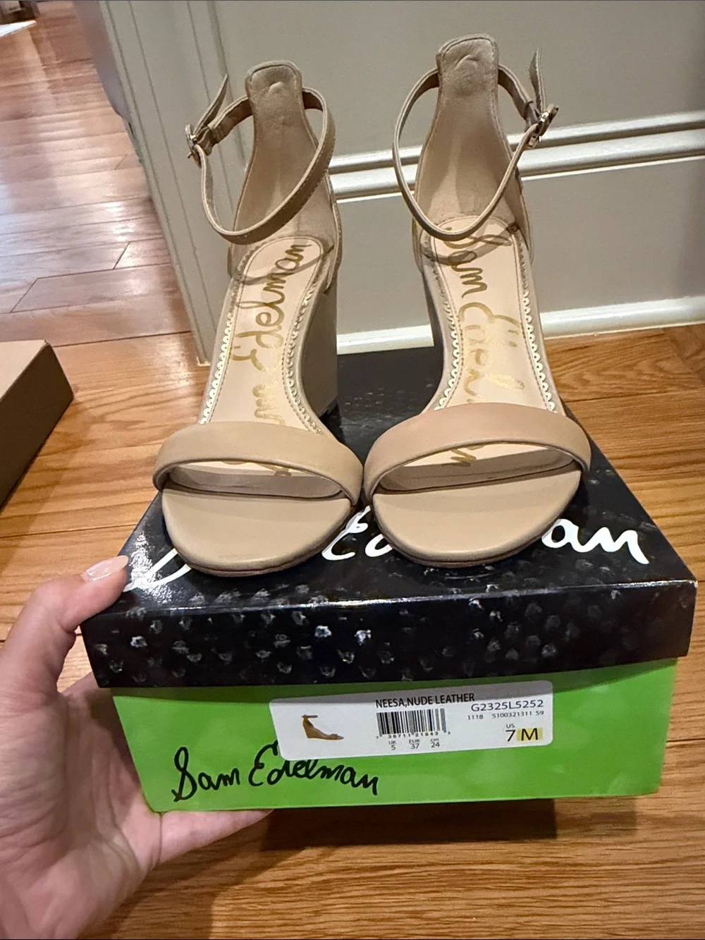 Sam Edelman Nude Ankle-Strap Open-Toe Wedges